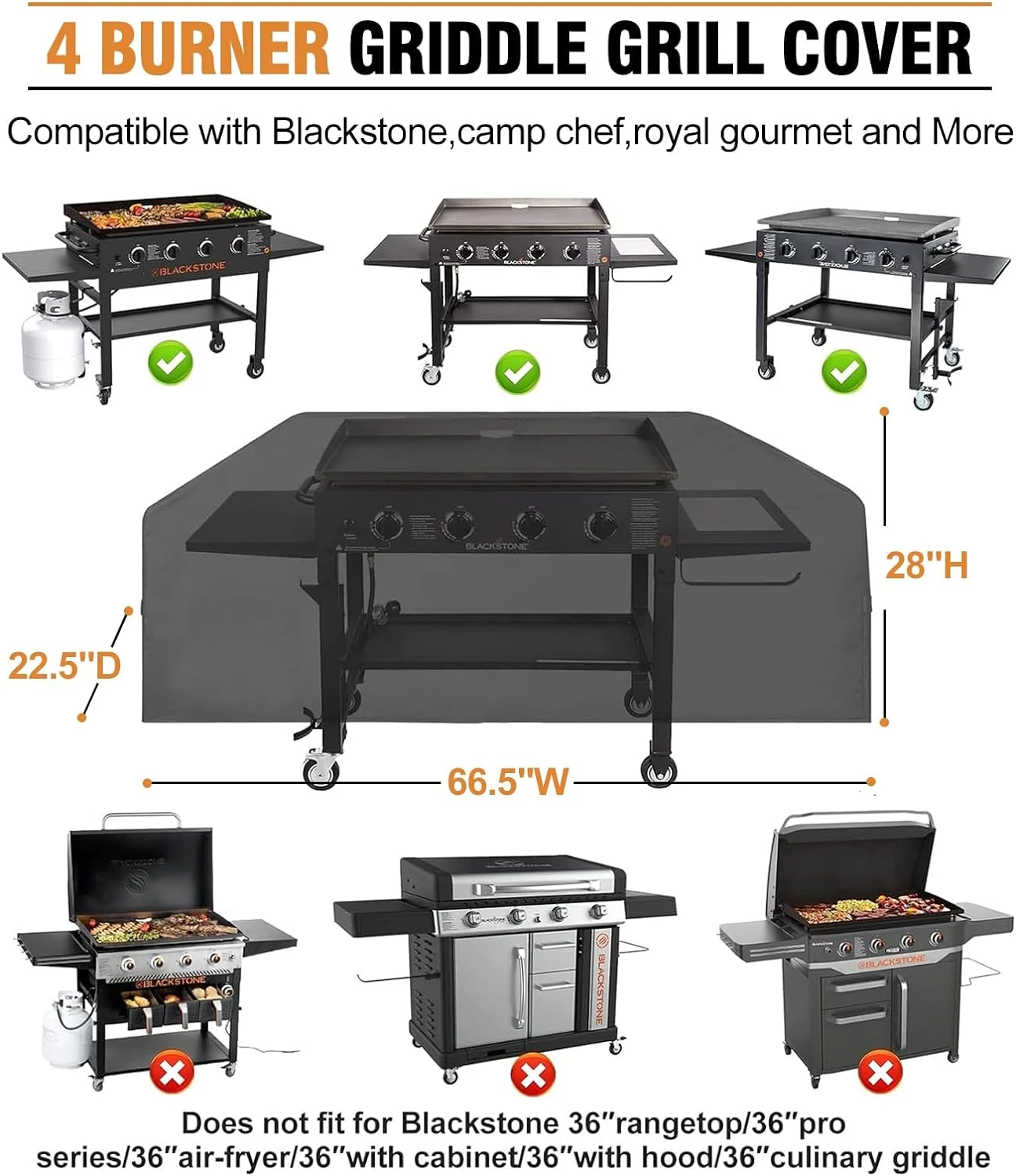 Cover Fits Blackstone 1528 36'' And Tailgater Flat Top Cooking Station And With Shelf Attached, Nexgrill, Camp Chef, Royal Gourmet 8 Cover Fits Blackstone 1528 36'' And Tailgater Flat Top Cooking Station And With Shelf Attached, Nexgrill, Camp Chef, Royal Gourmet - Image 6