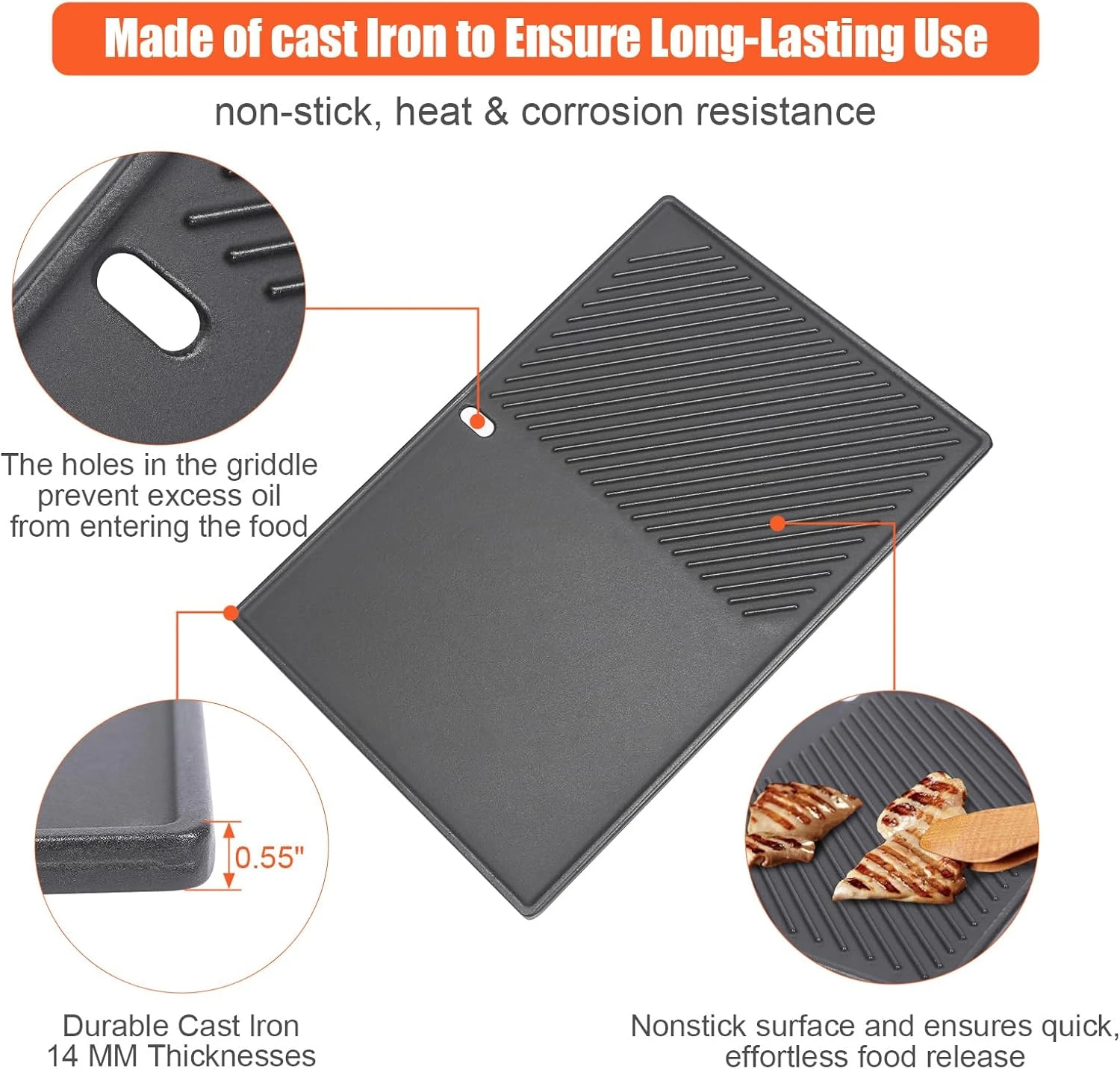 Reversible Cast Iron Griddle Plate For Weber Genesis II 300 And Genesis II LX 300 Series Grills, Genesis 2 E310/S310/E315/E335 Grills 9 Reversible Cast Iron Griddle Plate For Weber Genesis II 300 And Genesis II LX 300 Series Grills, Genesis 2 E310/S310/E315/E335 Grills - Image 7