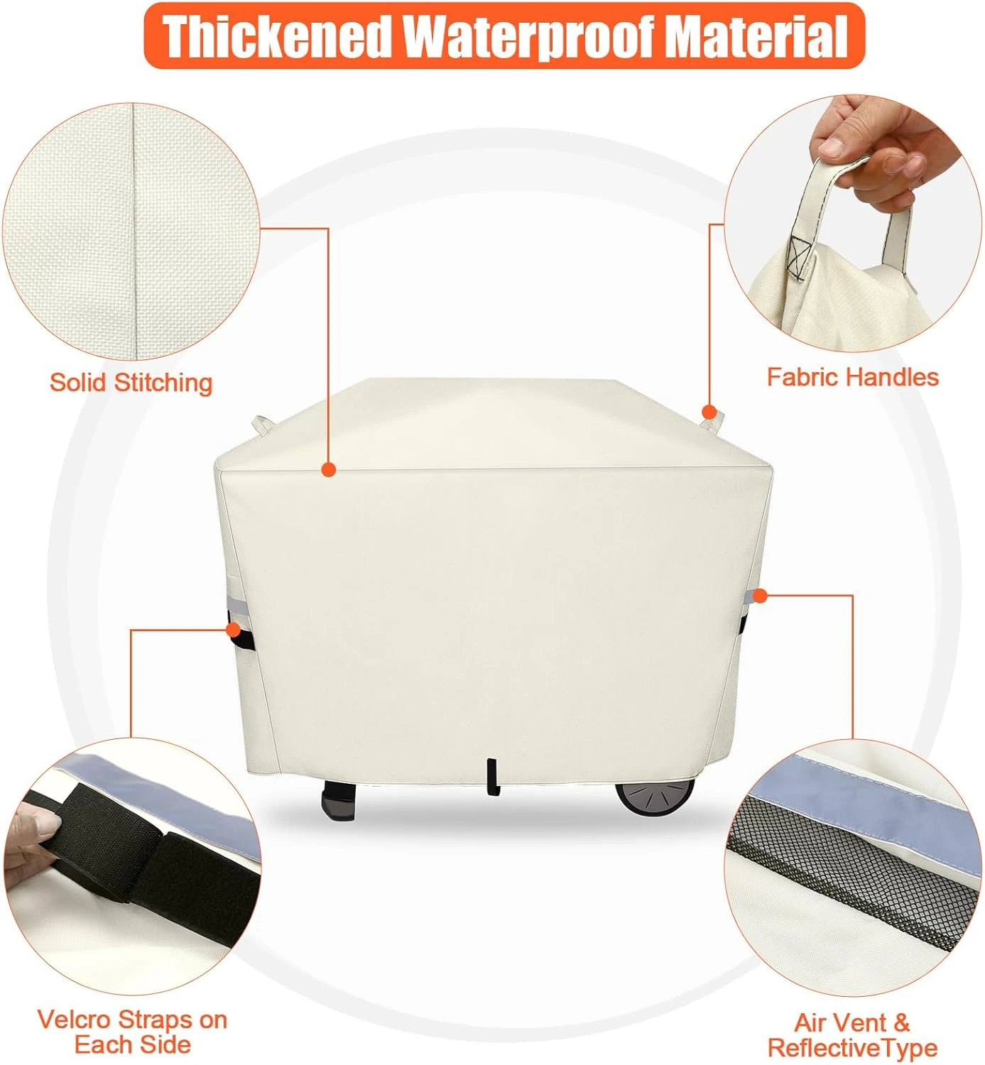 Grill Cover 7112 For Weber Q2000, Q2200, Q2400, Q2000N+, Q2800N+, Q300, Q320, Q3000, Q3200 Gas Grills, 600D Waterproof Fade Resistant Cover, Beige 5 Grill Cover 7112 For Weber Q2000, Q2200, Q2400, Q2000N+, Q2800N+, Q300, Q320, Q3000, Q3200 Gas Grills, 600D Waterproof Fade Resistant Cover, Beige - Image 3