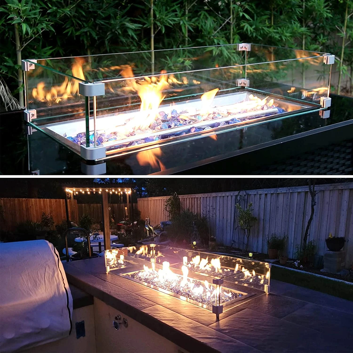 Fire Pit Glass Wind Guard, 29 X 13 X 6 Inch, Thick Rectangular Heat-Resistant Tempered With Hard Bracket And Rubber Feet For Propane, Gas, Outdoor 7 Fire Pit Glass Wind Guard, 29 X 13 X 6 Inch, Thick Rectangular Heat-Resistant Tempered With Hard Bracket And Rubber Feet For Propane, Gas, Outdoor - Image 5