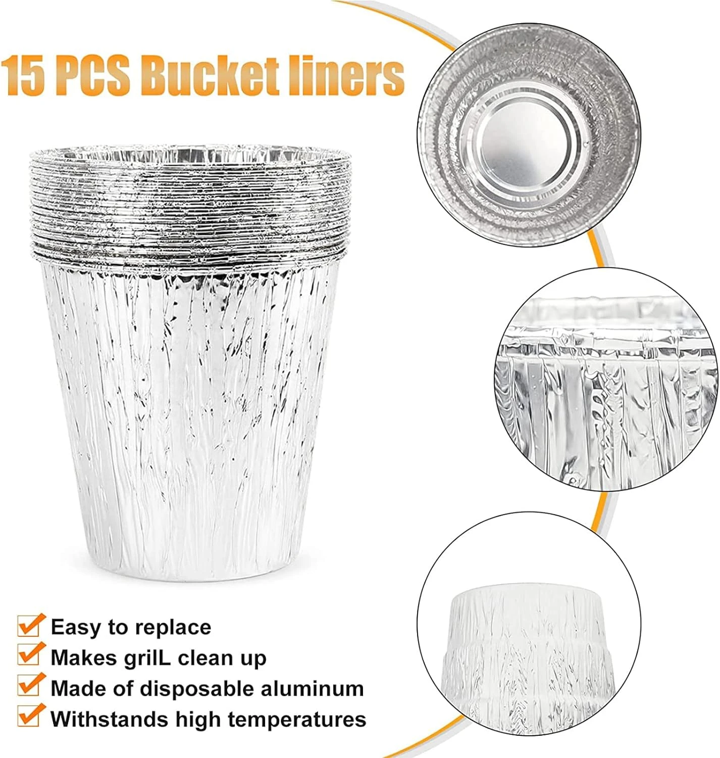 Drip Gease Bucket And 15 Pack Disposable Foil Liners For Most Pit Boss Wood Pellet Smoker Grills 6 Drip Gease Bucket And 15 Pack Disposable Foil Liners For Most Pit Boss Wood Pellet Smoker Grills - Image 4