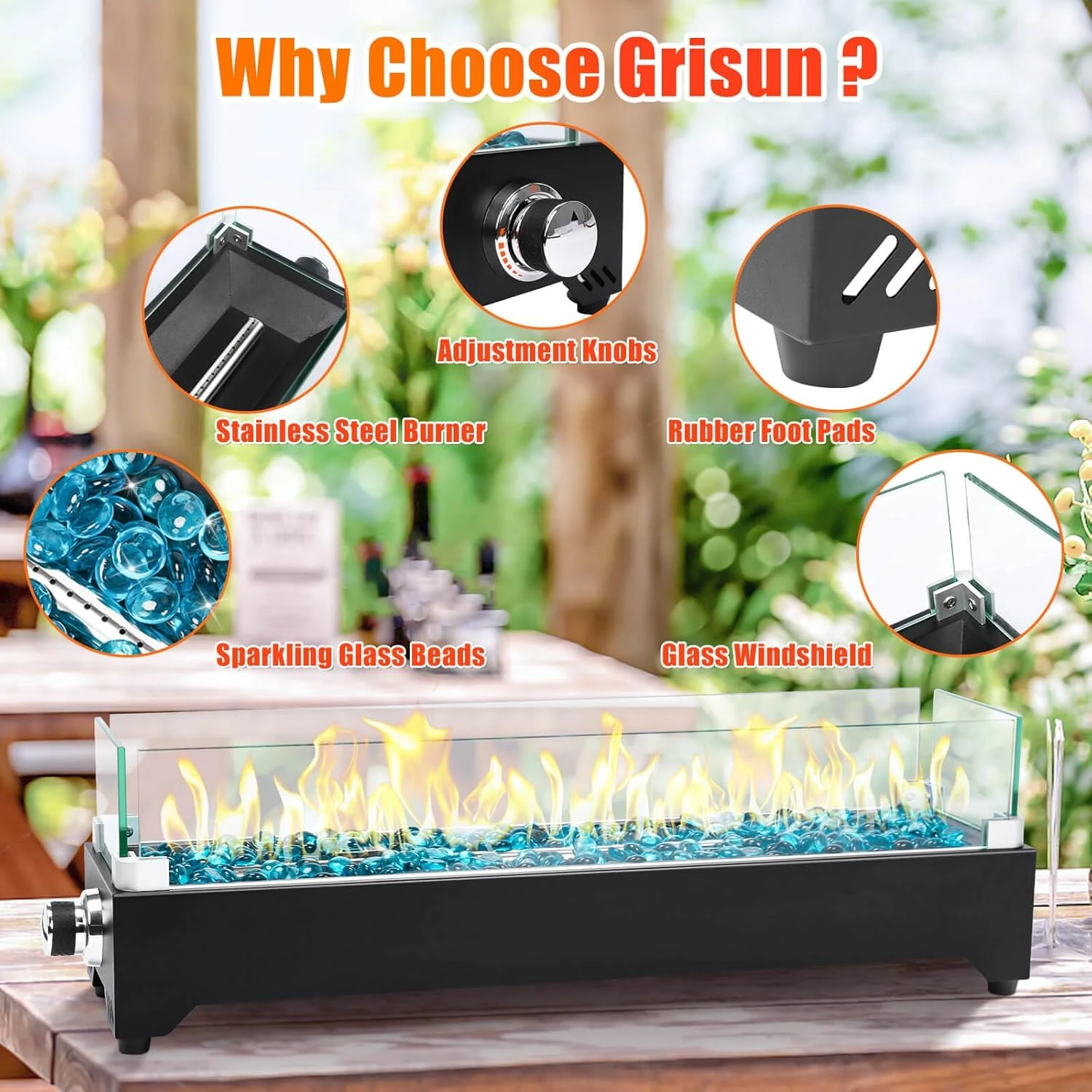 28 Inch Tabletop Propane Fire Pit, 40000 BTU, Stainless Steel Outdoor Portable Fire Pit With Cover And Windscreen 5 28 Inch Tabletop Propane Fire Pit, 40000 BTU, Stainless Steel Outdoor Portable Fire Pit With Cover And Windscreen - Image 3