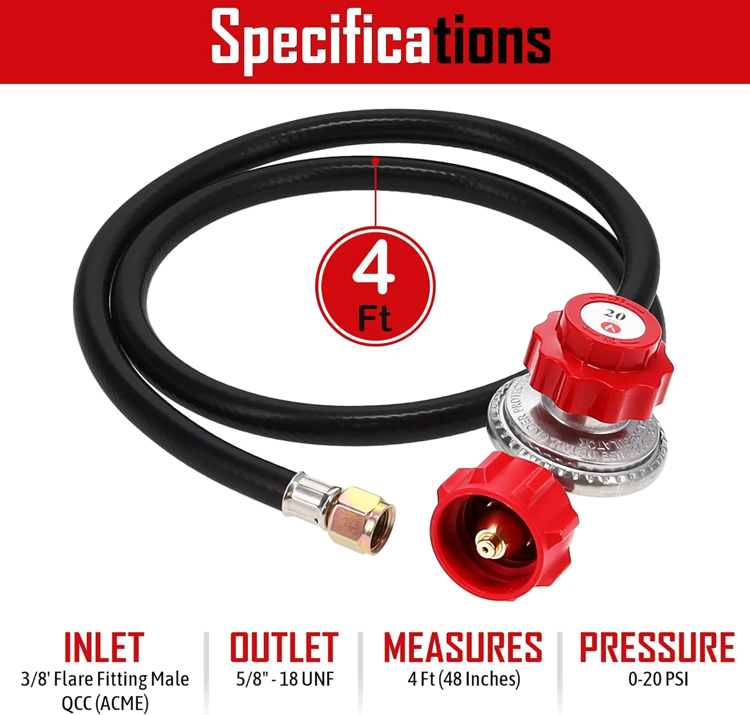 4 Feet High Hose Regulator, 3/8'' Female Flare, Up To 120,000 BTU/h, QCC-1/Type 1 6 4 Feet High Hose Regulator, 3/8'' Female Flare, Up To 120,000 BTU/h, QCC-1/Type 1 - Image 4