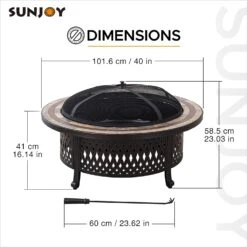 40 Inch Round Wood Burning Fire Pit Table For Backyard Patio And Outdoor With Mesh Spark Screen And Fire Poker -Cheap Grill Store 71puig356CL. AC SL1500