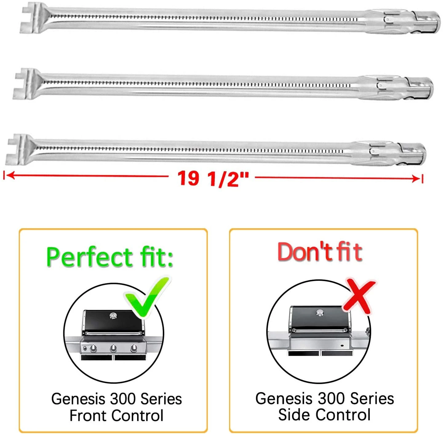 19.5'' BBQ Burner 62752 For Weber Genesis S-310, S-320, S-320 Front Control Knob Series 3 Burner Grills 5 19.5'' BBQ Burner 62752 For Weber Genesis S-310, S-320, S-320 Front Control Knob Series 3 Burner Grills - Image 3