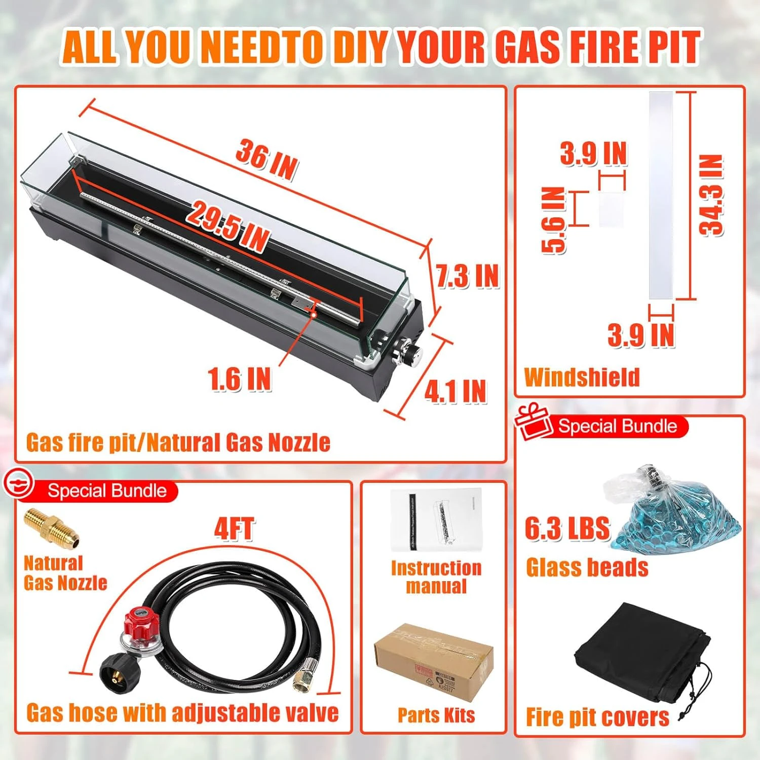 36 Inch Tabletop Propane Fire Pit, 50000 BTU, Stainless Steel Outdoor Portable Fire Pit With Cover And Windscreen 4 36 Inch Tabletop Propane Fire Pit, 50000 BTU, Stainless Steel Outdoor Portable Fire Pit With Cover And Windscreen - Image 2