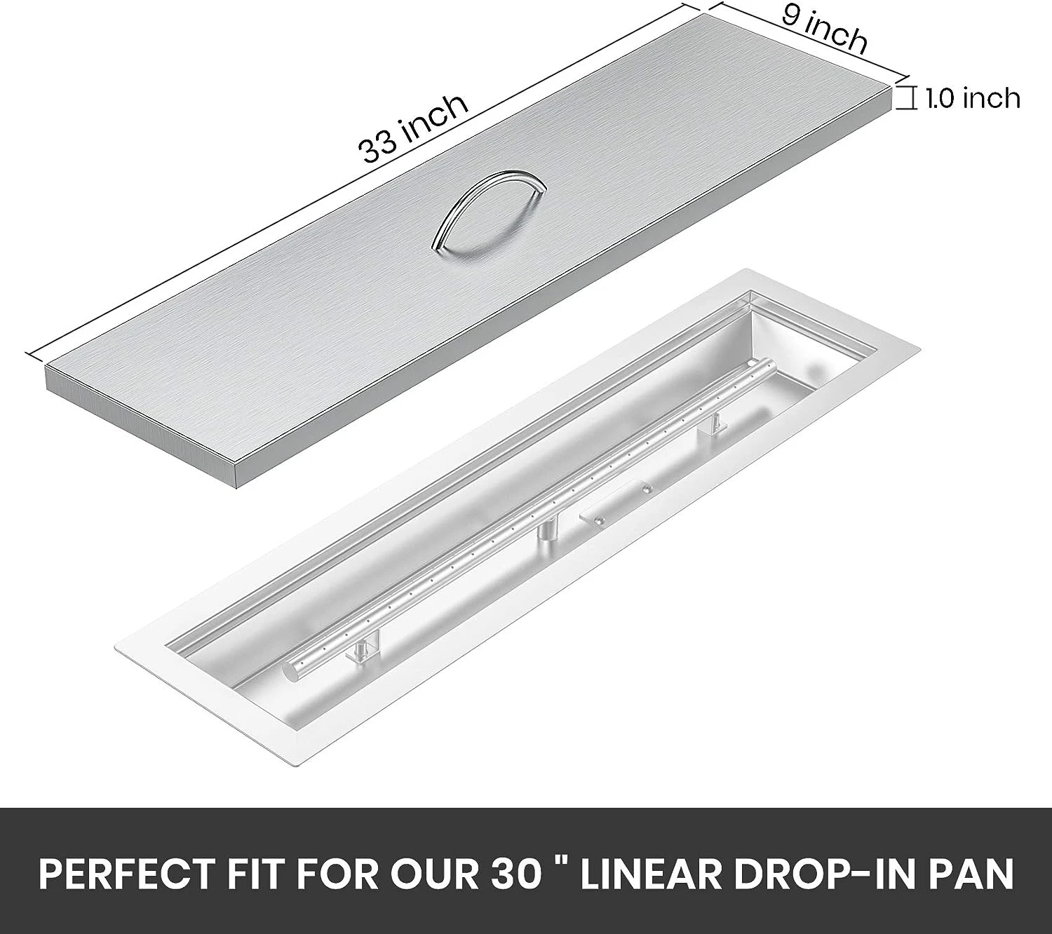 33" X 9" Rectangular Fire Pit Burner Pan Lid Cover Fits 30 X 6 Inch Drop-in Fire Pit Burner Pan 4 33" X 9" Rectangular Fire Pit Burner Pan Lid Cover Fits 30 X 6 Inch Drop-in Fire Pit Burner Pan - Image 2