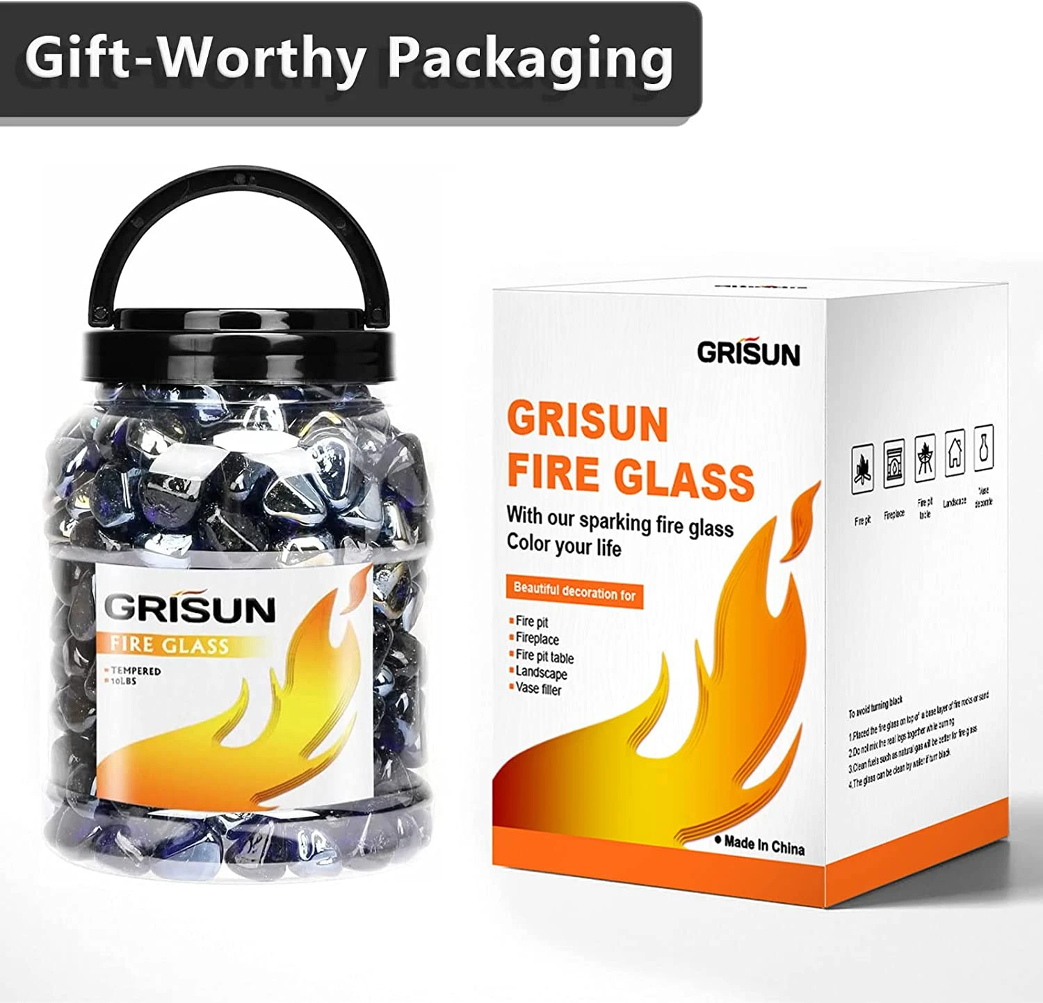 1'' High Luster Reflective Tempered Cobalt Blue Fire Glass Diamonds Rock For Fire Pit, Fireplace, 10 LBS Kit 6 1'' High Luster Reflective Tempered Cobalt Blue Fire Glass Diamonds Rock For Fire Pit, Fireplace, 10 LBS Kit - Image 5