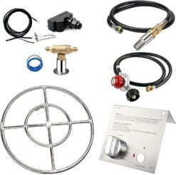 18'' X 18'' Stainless Steel Round Fire Pit Burner Ring And Spark Ignition Hose Installation Kit For LP Propane Gas Fire Pits And Fire Bowls