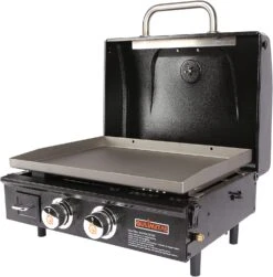 22 Inch Propane 2 Burner Portable Table Top Griddle BBQ Grill With Hood For Outdoor Cooking Camping Or Tailgating Etc, Kit With Carry Bag