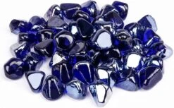 1'' High Luster Reflective Tempered Cobalt Blue Fire Glass Diamonds Rock For Fire Pit, Fireplace, 10 LBS Kit