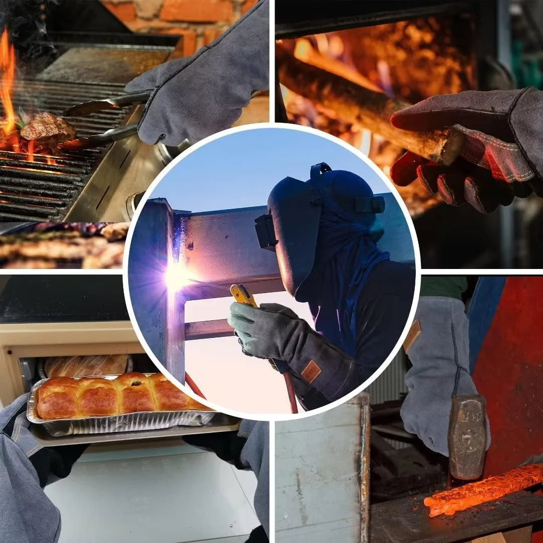 16" 932℉ Leather Forge Heat Resistant Welding Gloves Mitts For BBQ, Oven, Grill, Fireplace, Fire Pit, Tig, Mig, Baking, Furnace, Stove, Pot Holder 7 16" 932℉ Leather Forge Heat Resistant Welding Gloves Mitts For BBQ, Oven, Grill, Fireplace, Fire Pit, Tig, Mig, Baking, Furnace, Stove, Pot Holder - Image 5