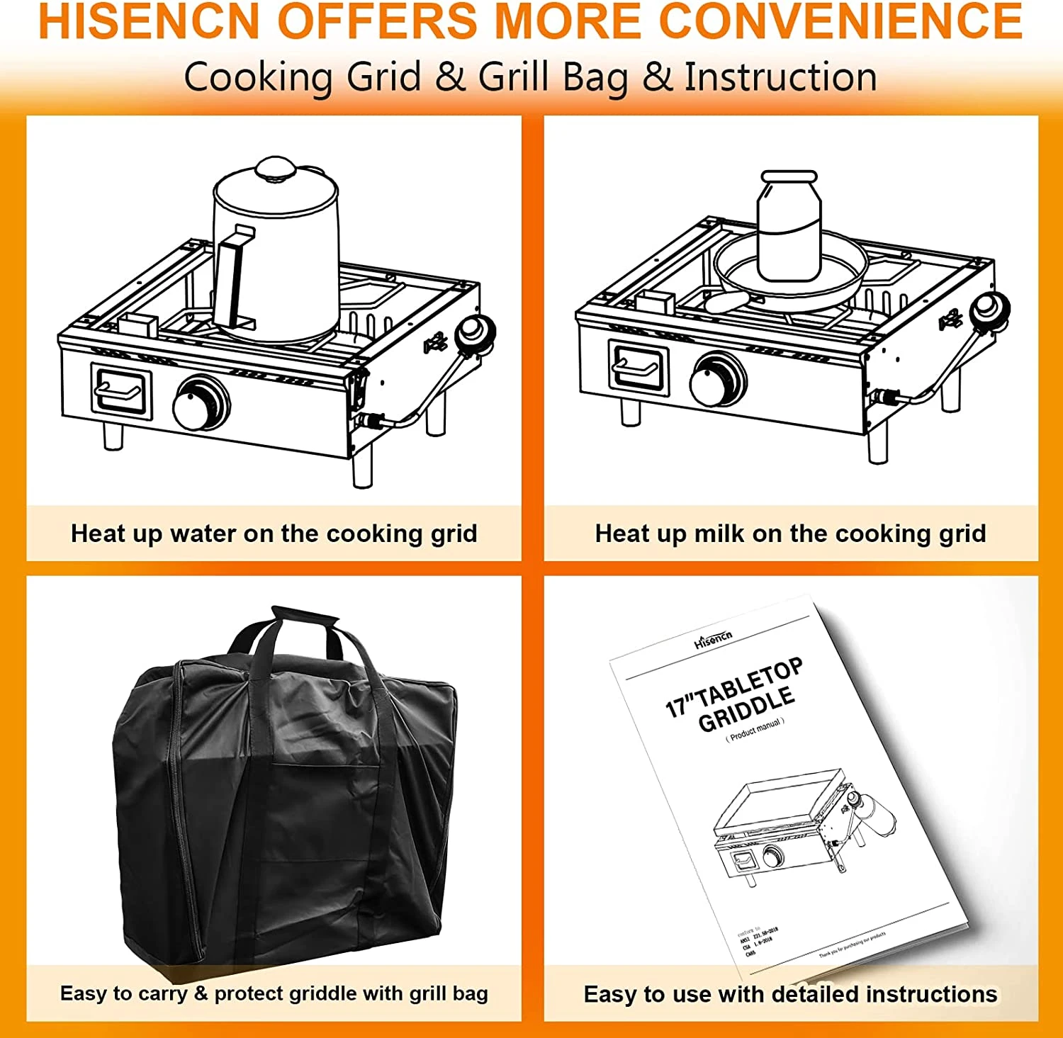 17 Inch Portable Flat Top BBQ Grill Griddle Non-Stick For Outdoor, Tabletop, Countertop, Kitchen, Tailgating Etc, Kit With Grill Cover 4 17 Inch Portable Flat Top BBQ Grill Griddle Non-Stick For Outdoor, Tabletop, Countertop, Kitchen, Tailgating Etc, Kit With Grill Cover - Image 2