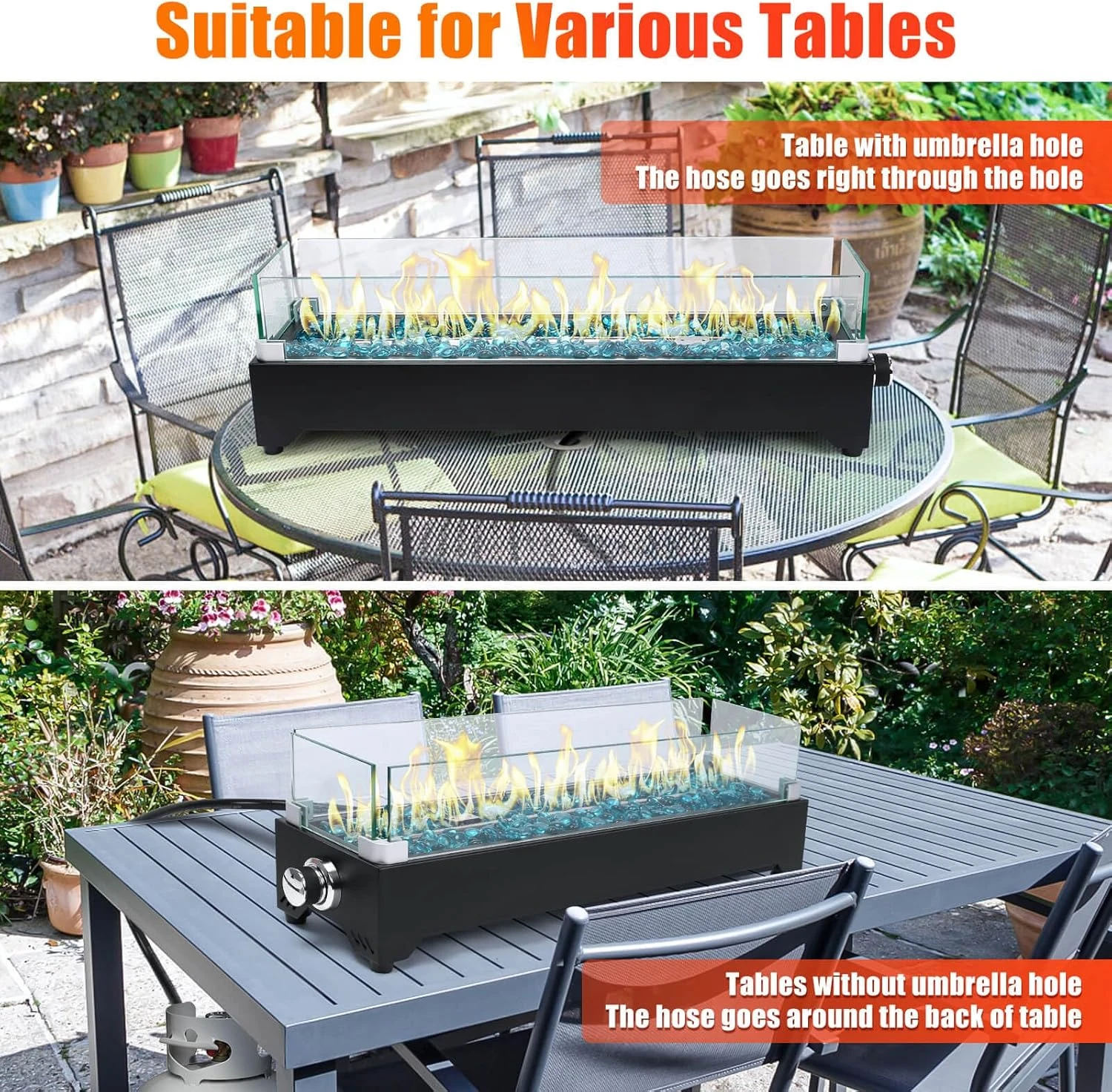 28 Inch Tabletop Propane Fire Pit, 40000 BTU, Stainless Steel Outdoor Portable Fire Pit With Cover And Windscreen 6 28 Inch Tabletop Propane Fire Pit, 40000 BTU, Stainless Steel Outdoor Portable Fire Pit With Cover And Windscreen - Image 4