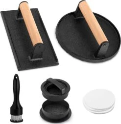 Cast Iron Burger Press Smasher With Patty Maker Mold, Meat Tenderizer, 90Pcs Burger Patty Papers, Bacon Meat Grill Press For Griddle BBQ Flat Top