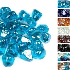 1'' High Luster Reflective Tempered Caribbean Blue Fire Glass Diamonds Rock For Fire Pit, Fireplace, 10 LBS Kit -Cheap Grill Store 814WVp4cLEL. AC SL1500