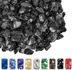 10 Pounds 1/2 Inch Onyx Black Tempered Fire Glass Rocks For Fire Pit For Natural Or Propane Fireplace, Safe For Outdoors And Indoors Decoration