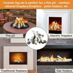 Gas Fireplace Logs, Ventless Ceramic Logs For Gas Fire Pits, 6 PCS White Birch Wood Set, Electric, Propane Gas Fireplace Decorative Inserts -Cheap Grill Store 814yaYtPapL. AC SL1500