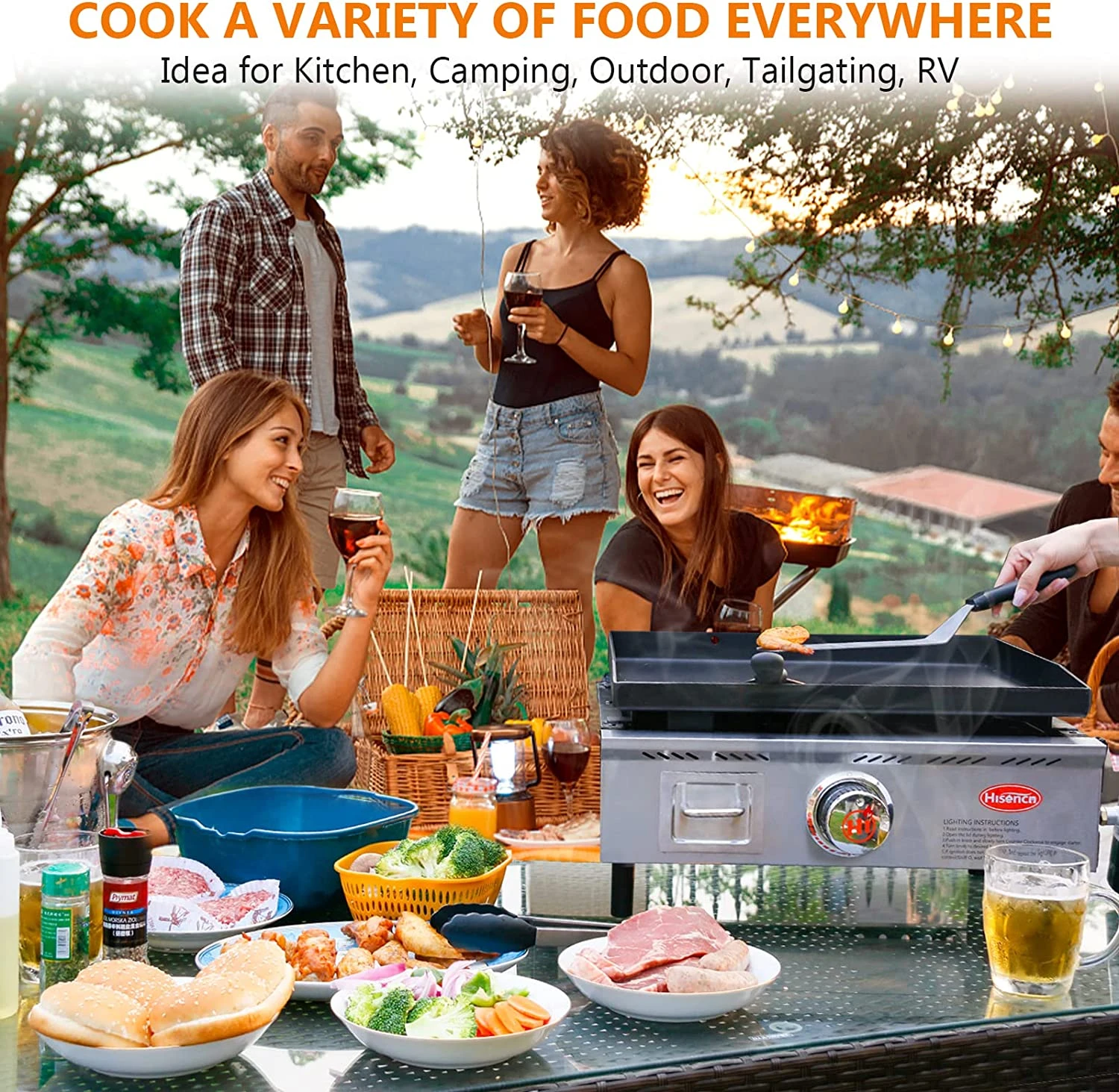 17 Inch Portable Flat Top BBQ Grill Griddle Non-Stick For Outdoor, Tabletop, Countertop, Kitchen, Tailgating Etc, Kit With Grill Cover 9 17 Inch Portable Flat Top BBQ Grill Griddle Non-Stick For Outdoor, Tabletop, Countertop, Kitchen, Tailgating Etc, Kit With Grill Cover - Image 7