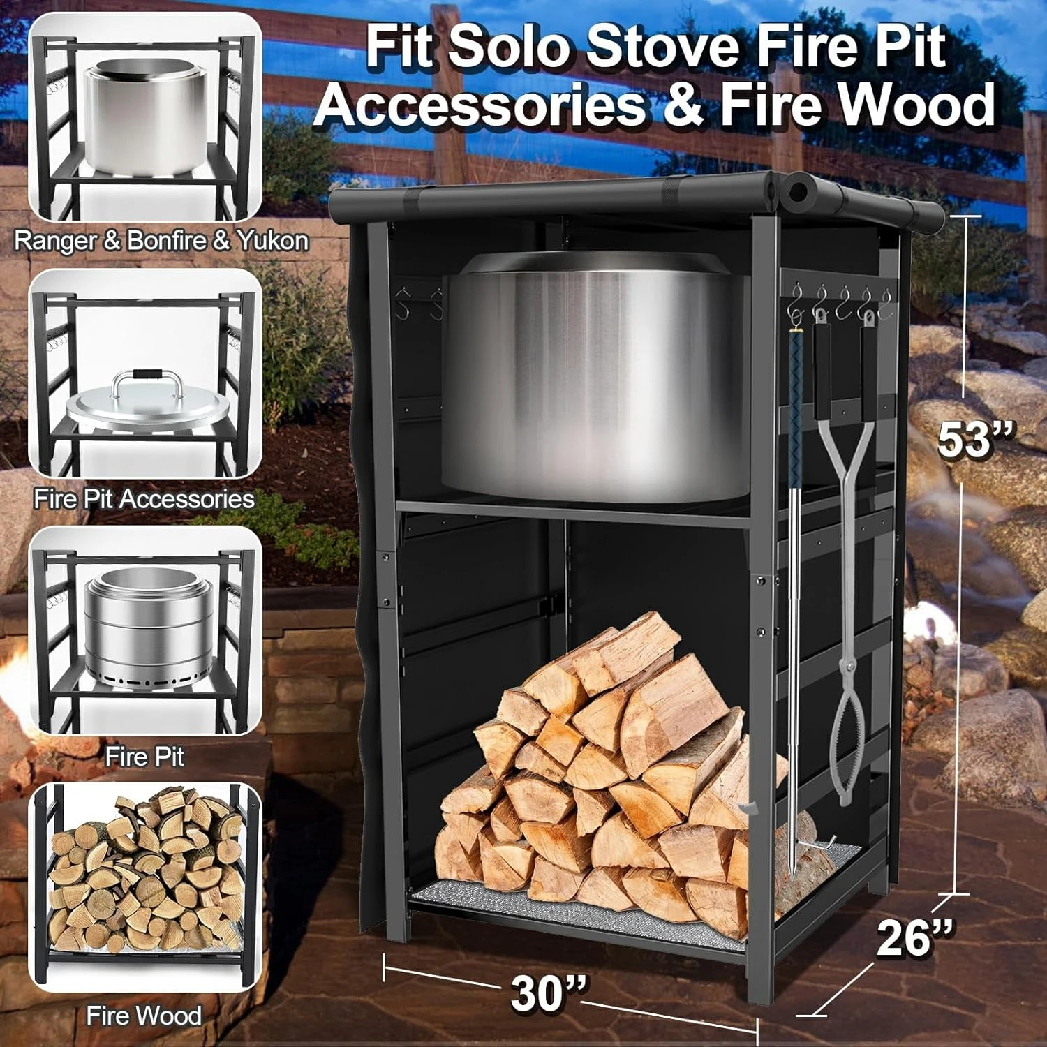 53-Inch Storage Cabinet Station For Solo Stove Yukon/Bonfire/Ranger And Other Fire Pit Accessories, With Adjustable Firewood Storage Racks & Cover 4 53-Inch Storage Cabinet Station For Solo Stove Yukon/Bonfire/Ranger And Other Fire Pit Accessories, With Adjustable Firewood Storage Racks & Cover - Image 2