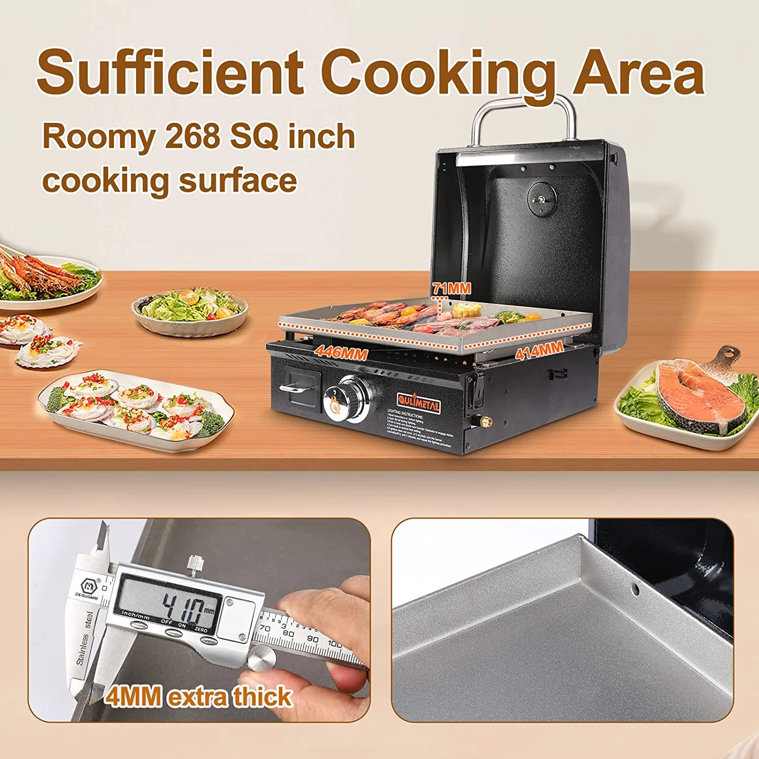 17 Inch Propane Portable Table Top Griddle BBQ Grill With Hood For Outdoor Cooking Camping Or Tailgating Etc, Kit With Carry Bag 5 17 Inch Propane Portable Table Top Griddle BBQ Grill With Hood For Outdoor Cooking Camping Or Tailgating Etc, Kit With Carry Bag - Image 3