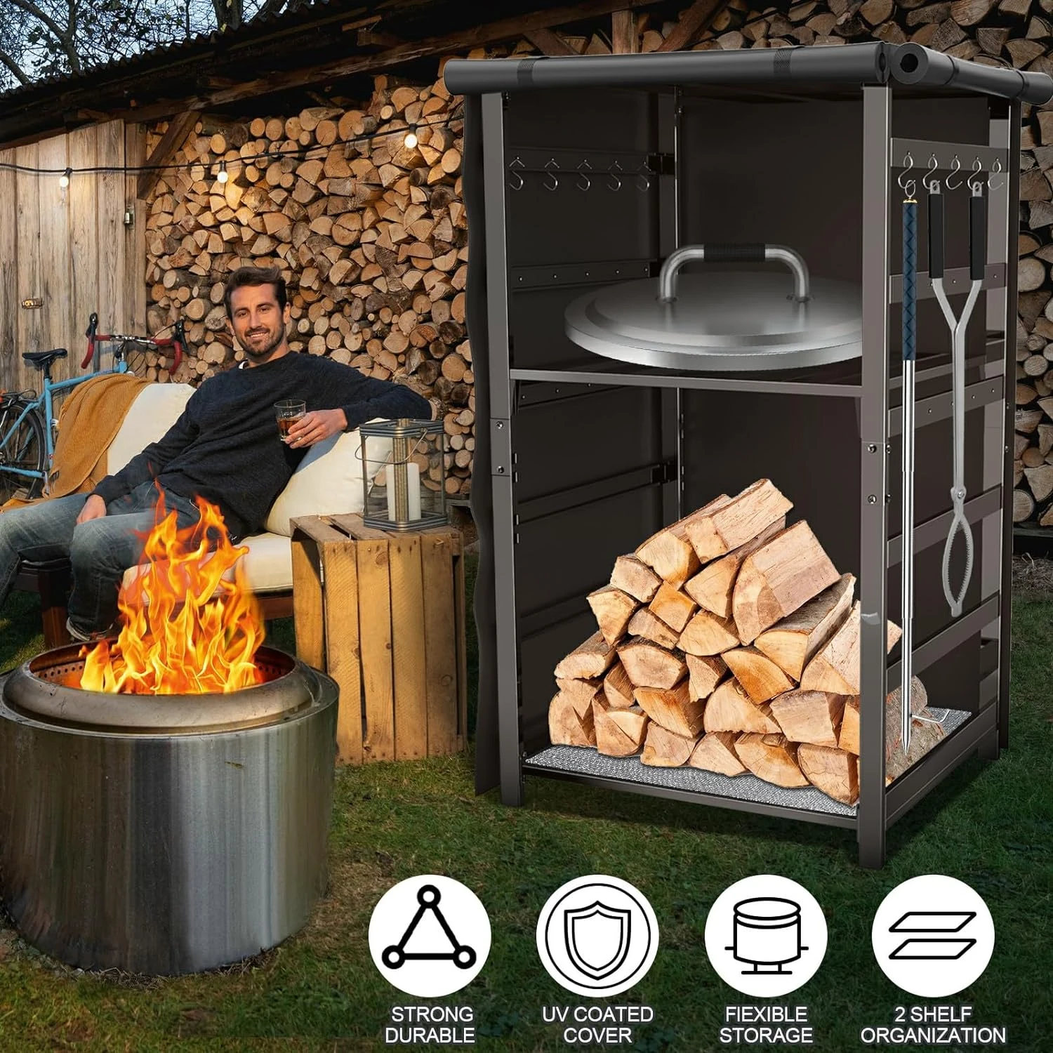 53-Inch Storage Cabinet Station For Solo Stove Yukon/Bonfire/Ranger And Other Fire Pit Accessories, With Adjustable Firewood Storage Racks & Cover 7 53-Inch Storage Cabinet Station For Solo Stove Yukon/Bonfire/Ranger And Other Fire Pit Accessories, With Adjustable Firewood Storage Racks & Cover - Image 5