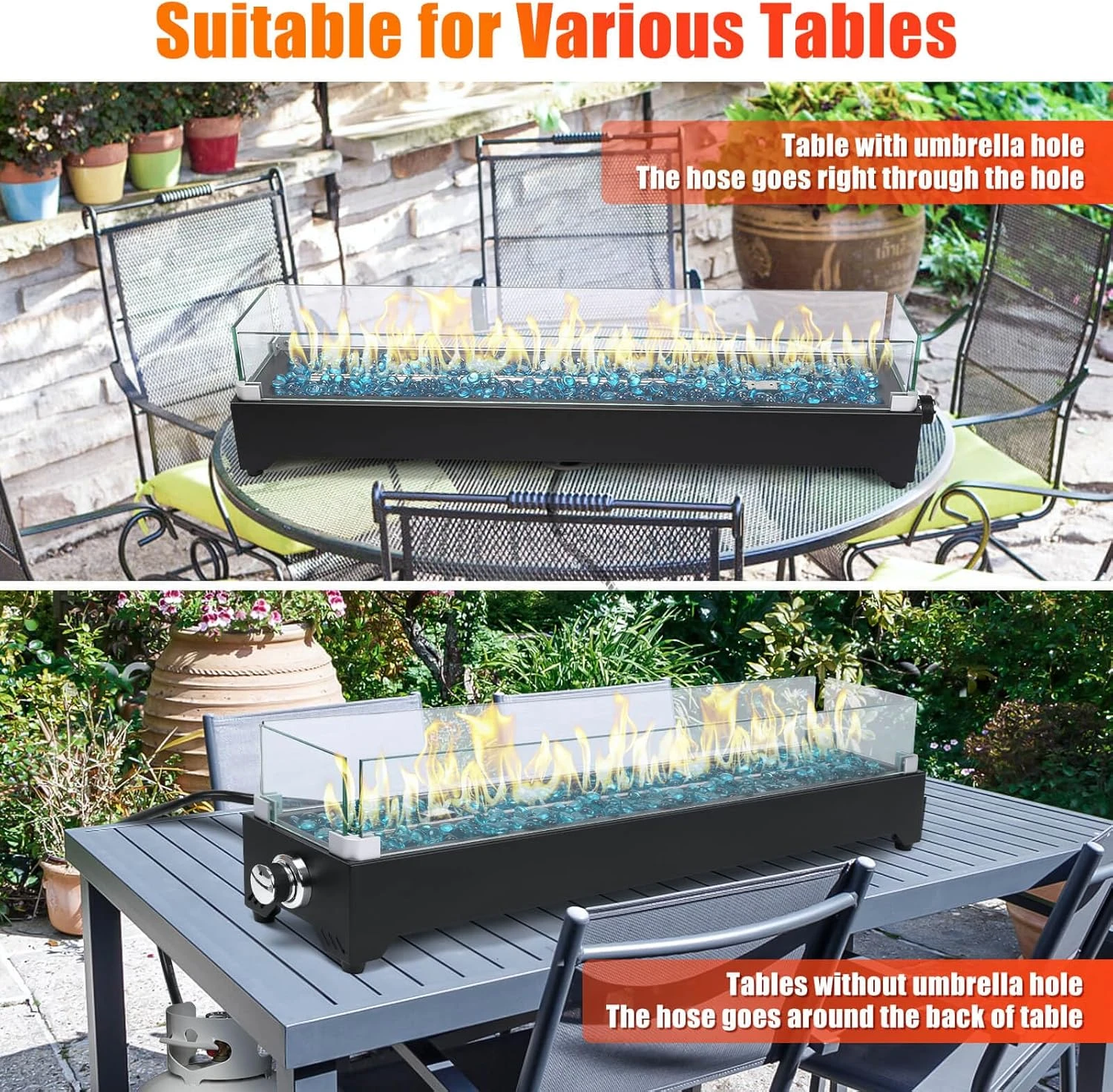 36 Inch Tabletop Propane Fire Pit, 50000 BTU, Stainless Steel Outdoor Portable Fire Pit With Cover And Windscreen 5 36 Inch Tabletop Propane Fire Pit, 50000 BTU, Stainless Steel Outdoor Portable Fire Pit With Cover And Windscreen - Image 3