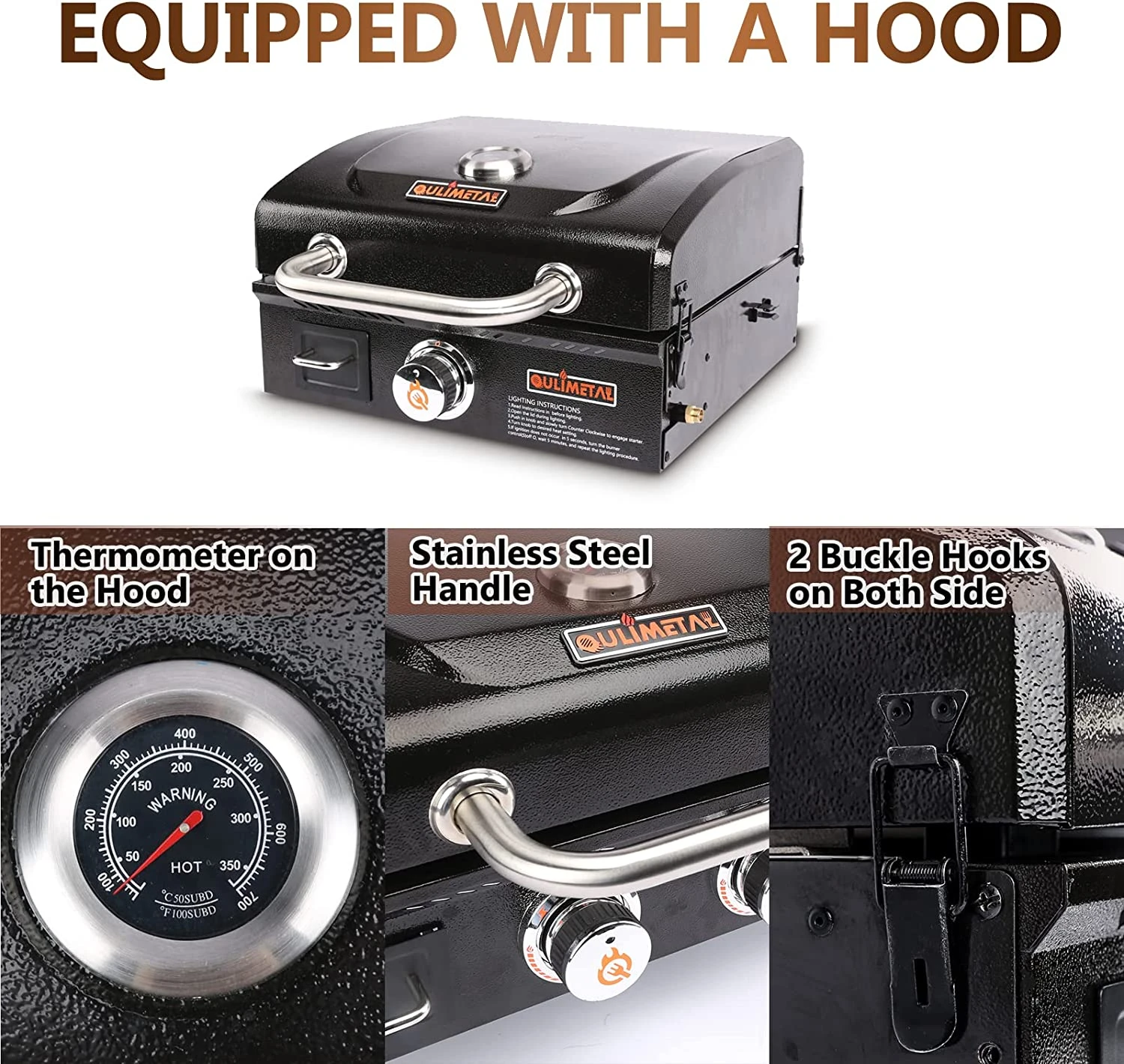 17 Inch Propane Portable Table Top Griddle BBQ Grill With Hood For Outdoor Cooking Camping Or Tailgating Etc, Kit With Carry Bag 4 17 Inch Propane Portable Table Top Griddle BBQ Grill With Hood For Outdoor Cooking Camping Or Tailgating Etc, Kit With Carry Bag - Image 2
