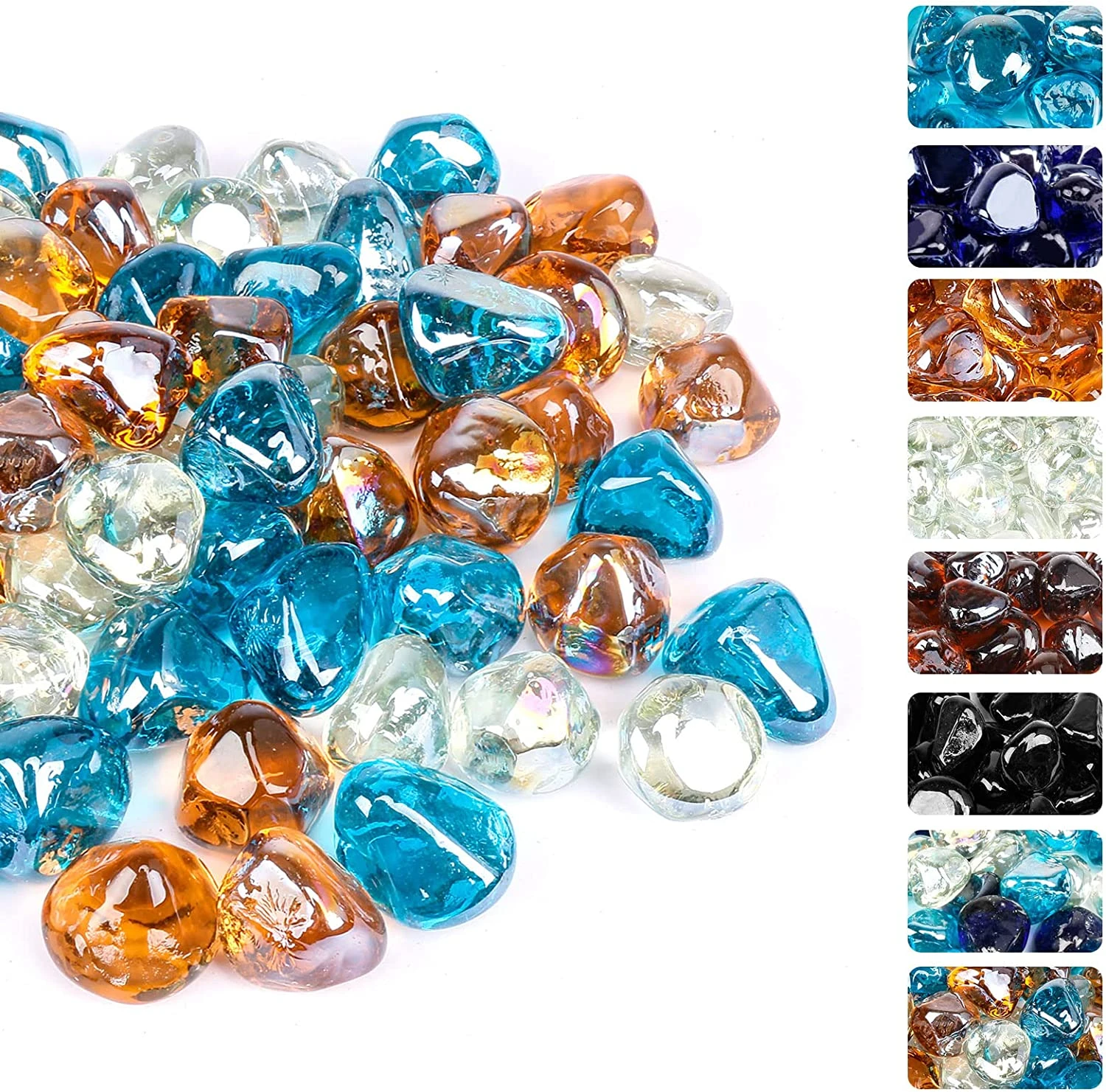 1'' High Luster Reflective Tempered White Blue Amber Fire Glass Diamonds Rock For Fire Pit, Fireplace, 10 LBS Kit 9 1'' High Luster Reflective Tempered White Blue Amber Fire Glass Diamonds Rock For Fire Pit, Fireplace, 10 LBS Kit - Image 7