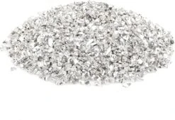 Silver Crushed Fire Glass Reflective Tempered Pebbles Gravel Marbles For Crafts Resin Art, Garden Decoration, Fireplace, 2 Pounds Jar 3-6mm