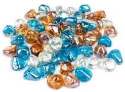 1'' High Luster Reflective Tempered White Blue Amber Fire Glass Diamonds Rock For Fire Pit, Fireplace, 10 LBS Kit