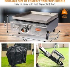 17 Inch Portable Propane Flat Top BBQ Grill Griddle For Outdoor, Camping, Kitchen, Tailgating Etc, Kit With Grill Bag -Cheap Grill Store 81ZXONlwb7L. AC SL1500