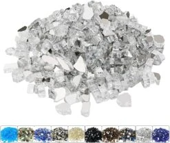 10 LBS 1/2'' Ultra White Fire Glass Reflective Tempered Fire Rocks For Fire Pits, Fireplace And Fire Bowl