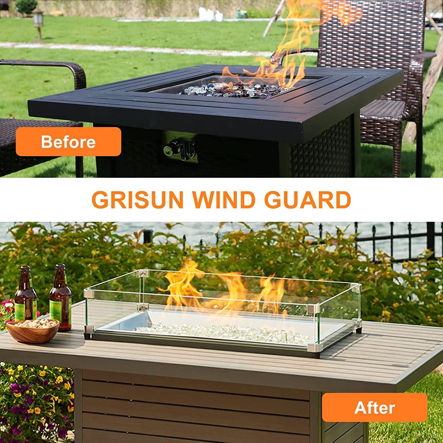 Fire Pit Glass Wind Guard, 29 X 13 X 6 Inch, Thick Rectangular Heat-Resistant Tempered With Hard Bracket And Rubber Feet For Propane, Gas, Outdoor 10 Fire Pit Glass Wind Guard, 29 X 13 X 6 Inch, Thick Rectangular Heat-Resistant Tempered With Hard Bracket And Rubber Feet For Propane, Gas, Outdoor - Image 8