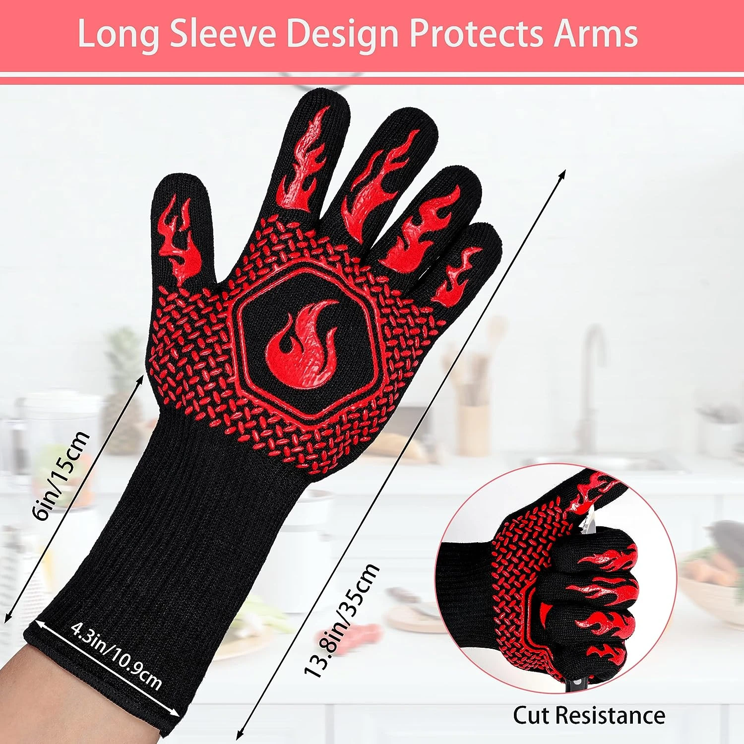 14" BBQ Grill Gloves For All Grills, Smokers, Kitchen Cooking Oven 4 14" BBQ Grill Gloves For All Grills, Smokers, Kitchen Cooking Oven - Image 2