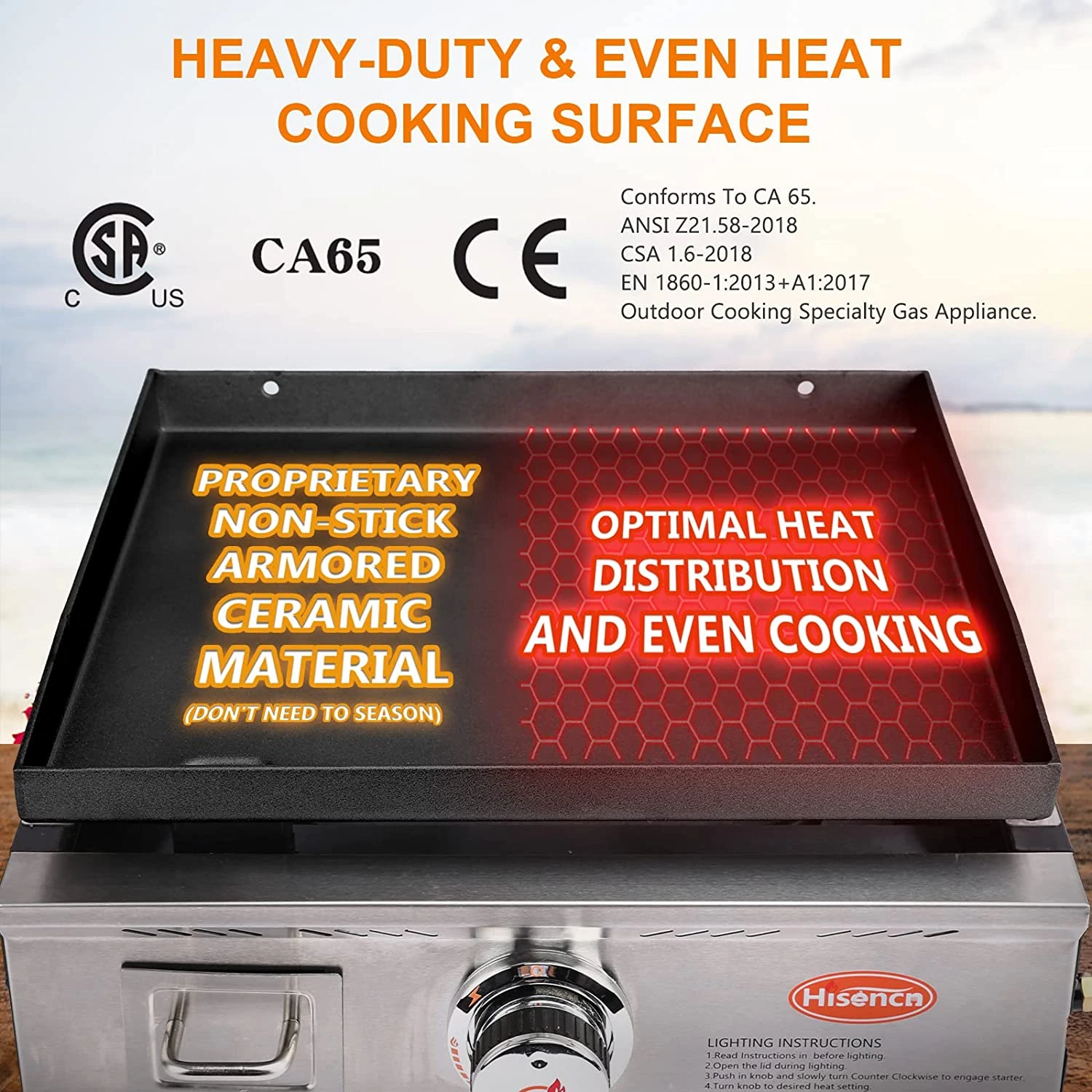 17 Inch Portable Flat Top BBQ Grill Griddle Non-Stick For Outdoor, Tabletop, Countertop, Kitchen, Tailgating Etc, Kit With Grill Cover 5 17 Inch Portable Flat Top BBQ Grill Griddle Non-Stick For Outdoor, Tabletop, Countertop, Kitchen, Tailgating Etc, Kit With Grill Cover - Image 3