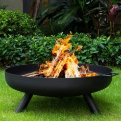 28 Inch Black Fire Pit Wood Burning Fire Bowl With A Drain Hole Fireplace Extra Deep Large Round Outside Backyard Deck Camping Grate -Cheap Grill Store 81nzKVE86aL. AC SL1500