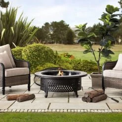 40 Inch Round Wood Burning Fire Pit Table For Backyard Patio And Outdoor With Mesh Spark Screen And Fire Poker -Cheap Grill Store 81rQqk1SDDL. AC SL1500