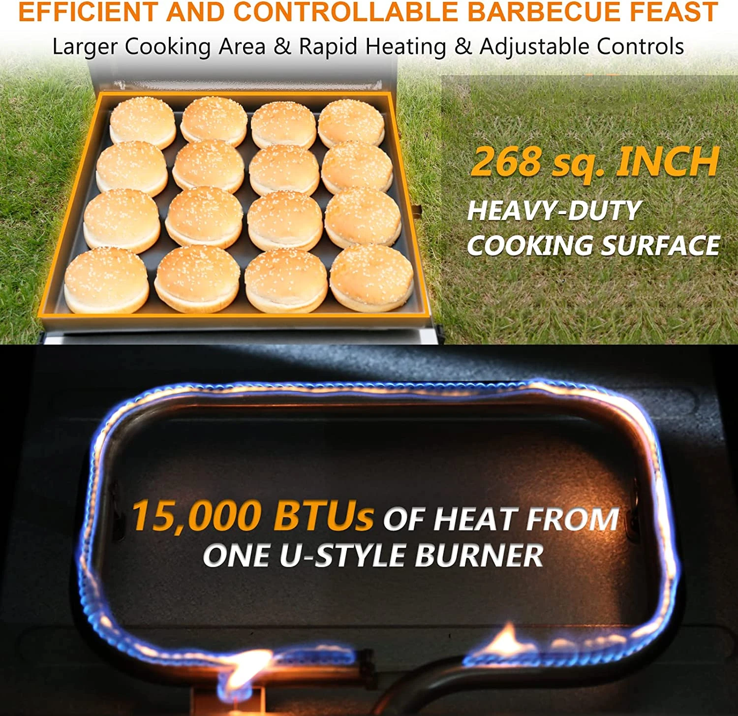 17 Inch Portable Flat Top BBQ Grill Griddle Non-Stick For Outdoor, Tabletop, Countertop, Kitchen, Tailgating Etc, Kit With Grill Cover 6 17 Inch Portable Flat Top BBQ Grill Griddle Non-Stick For Outdoor, Tabletop, Countertop, Kitchen, Tailgating Etc, Kit With Grill Cover - Image 4