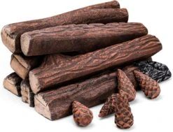 16" Large Gas Fireplace Ceramic Wood Logs And Ceramic Pine Corns Set For Firebowl, Vented, Propane, Electric Gas Fire Pits, Fireplace Decorative