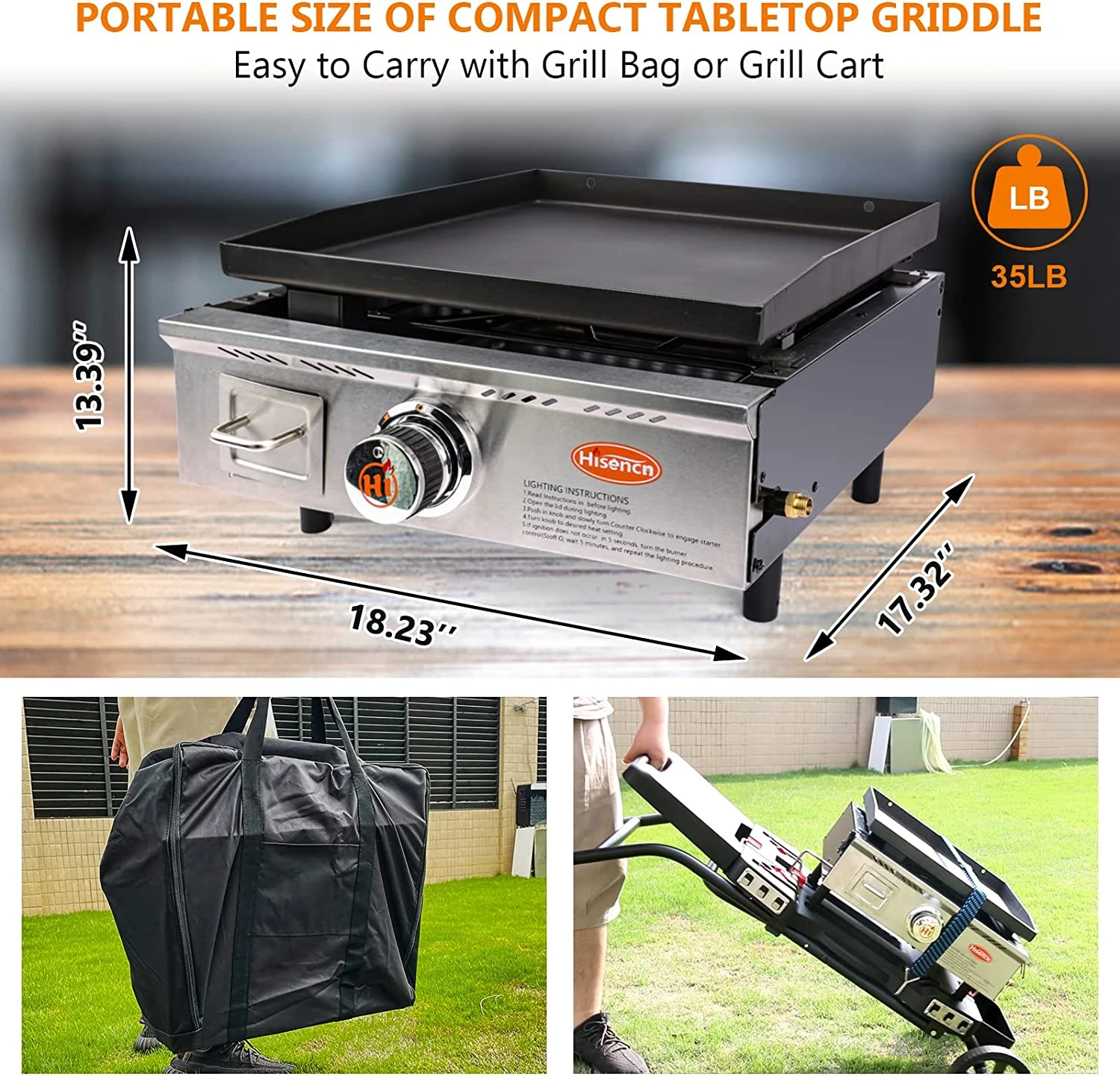 17 Inch Portable Flat Top BBQ Grill Griddle Non-Stick For Outdoor, Tabletop, Countertop, Kitchen, Tailgating Etc, Kit With Grill Cover 8 17 Inch Portable Flat Top BBQ Grill Griddle Non-Stick For Outdoor, Tabletop, Countertop, Kitchen, Tailgating Etc, Kit With Grill Cover - Image 6
