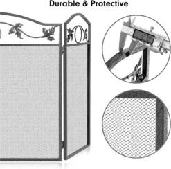 3 Panel 50x29 Inch Pewter Free Standing Fireplace Screen Foldable Wrought Iron Fireguards Cover For Wood Burning Fireplace -Cheap Grill Store 91Y63dH0gaL. AC SL1500