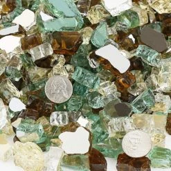 1/2'' Patio Heaters Fire Glass Reflective Tempered Gold Green Copper Fire Rock For Fire Pits, Fireplace And Fire Bowl -Cheap Grill Store B07Z7YSZ6K3