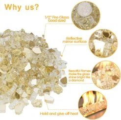 10 LBS 1/2'' Gold Fire Glass Reflective Tempered Fire Rocks For Fire Pits, Fireplace And Fire Bowl -Cheap Grill Store B07Z943CSL2