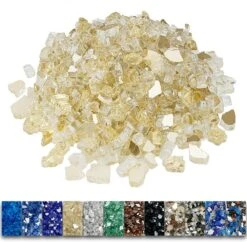 10 LBS 1/2'' Gold Fire Glass Reflective Tempered Fire Rocks For Fire Pits, Fireplace And Fire Bowl