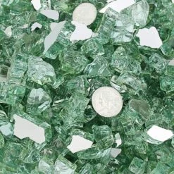 1/2'' Patio Heaters Evergreen Fire Glass Reflective Tempered Fire Rocks For Fire Pits, Fireplace And Fire Bowl -Cheap Grill Store B07Z94Y8K41