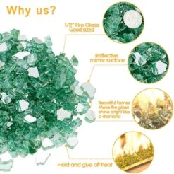 1/2'' Patio Heaters Evergreen Fire Glass Reflective Tempered Fire Rocks For Fire Pits, Fireplace And Fire Bowl -Cheap Grill Store B07Z94Y8K45