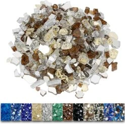 10 LBS 1/2'' Fire Glass White Gold Copper Reflective Tempered Fire Rocks For Fire Pits, Fireplace And Fire Bowl