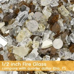 10 LBS 1/2'' Fire Glass White Gold Copper Reflective Tempered Fire Rocks For Fire Pits, Fireplace And Fire Bowl -Cheap Grill Store B07Z957GKK2