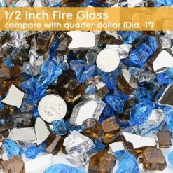 10 LBS 1/2'' Fire Glass White Blue Copper Reflective Tempered Fire Rocks For Fire Pits, Fireplace, And Fire Bowl -Cheap Grill Store B07Z95JYXQ2